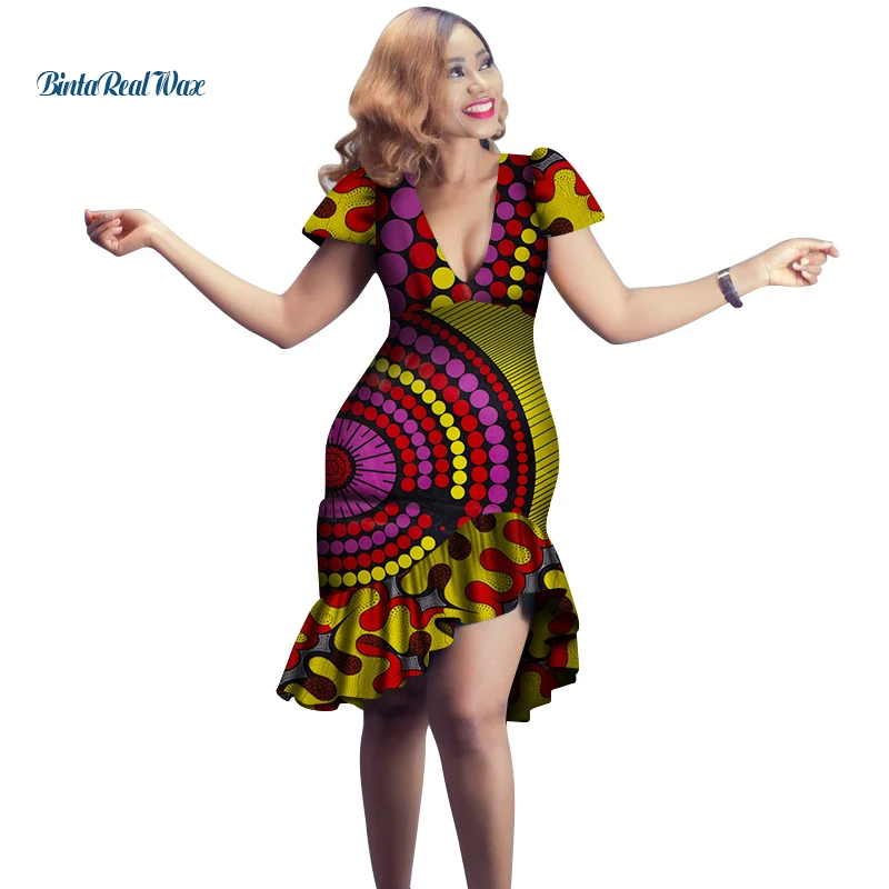 Африканские платья для женщин с принтом драпированные платья Vestidos Bazin Riche африканские платья Анкара с v-образным вырезом Женская одежда WY4149