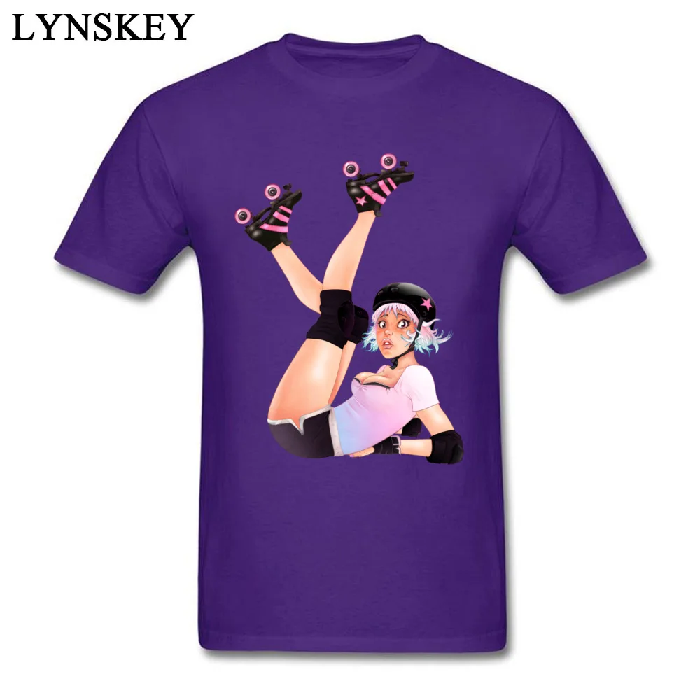 Party Summer/Fall Retro Roller Derby Pinup Girl Tops Shirt Hot Sale Crew Neck Short Sleeve Cotton Fabric Men T Shirts Casual Tee-Shirt Retro Roller Derby Pinup Girl purple