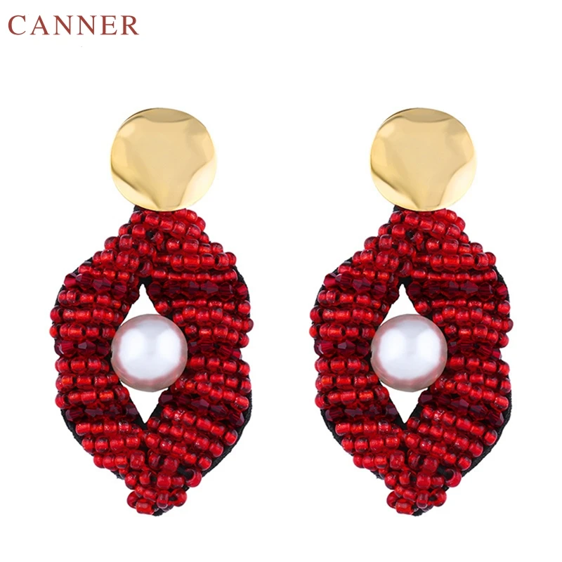 European and American Exaggerated Red Lips Earrings Pearl Statement Lip Drop Earring Lady Party Jewelry C35