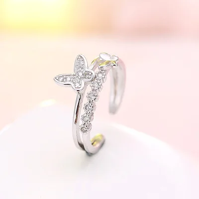 Настоящее чистое 925 пробы Серебряное обручальное кольцо с бабочкой для женщин, регулируемое кольцо с размером, модные ювелирные изделия из стерлингового серебра