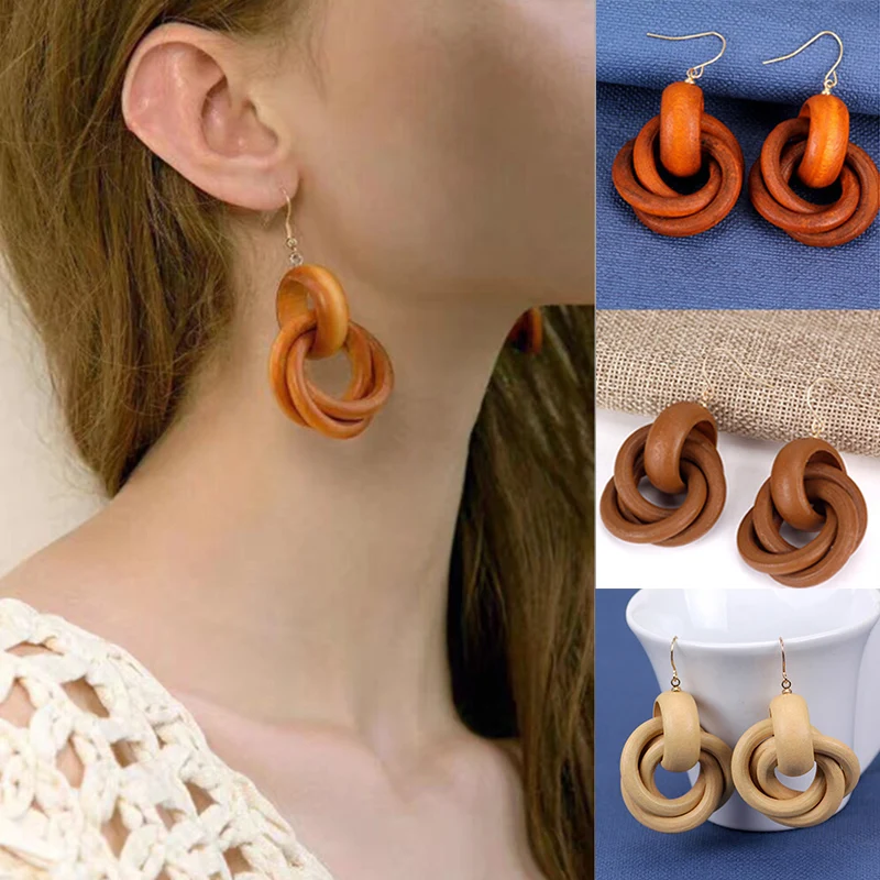 

Jewelry Women Personality Earrings Wooden LNRRABC Earrings Hot Dangle Drop Round Temperament Spiral Exaggeration
