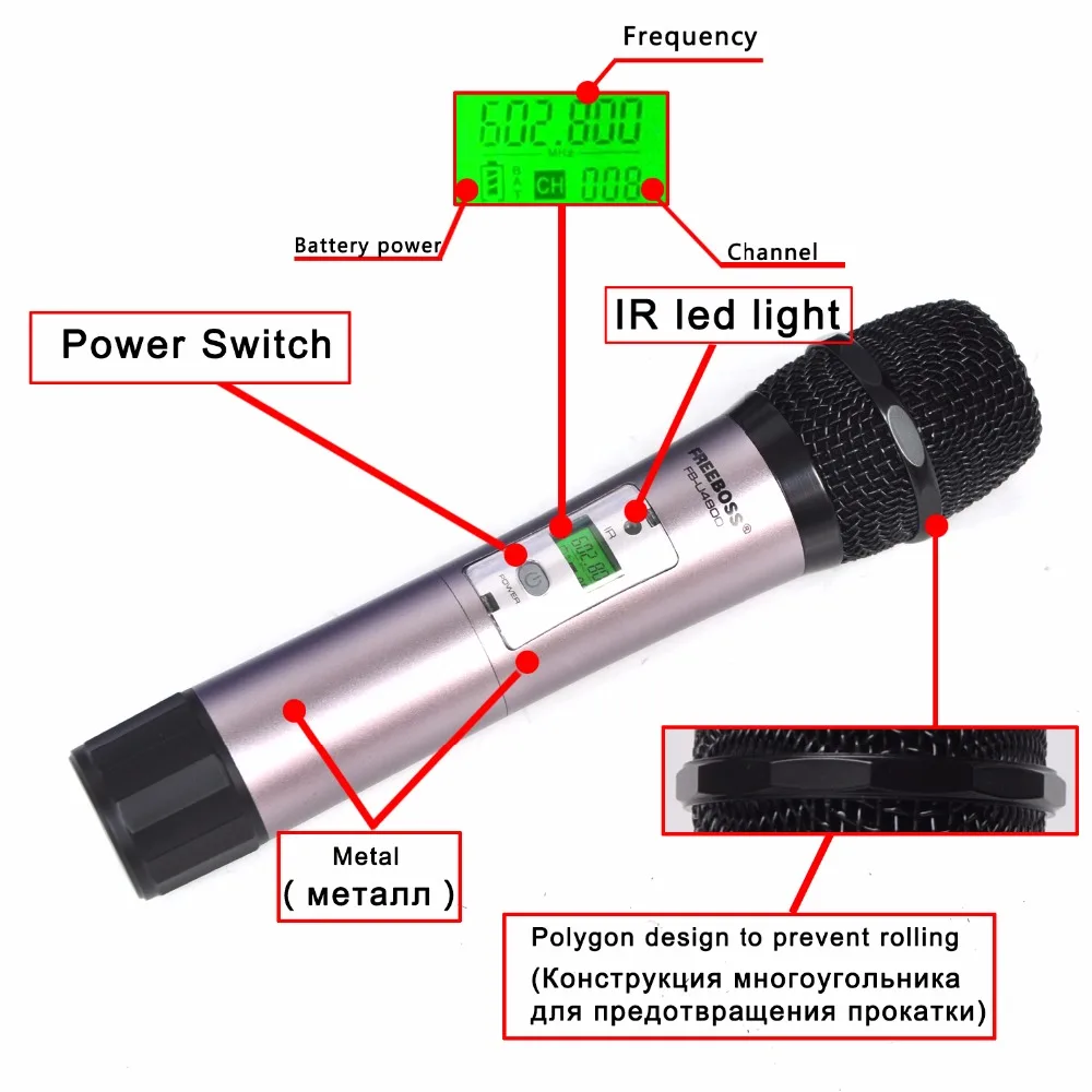 Freeboss 4 Way 4*100 каналы PLL ИК частота UHF беспроводной микрофон с 4 металлическими ручками для караоке KTV вечерние динамический микрофон