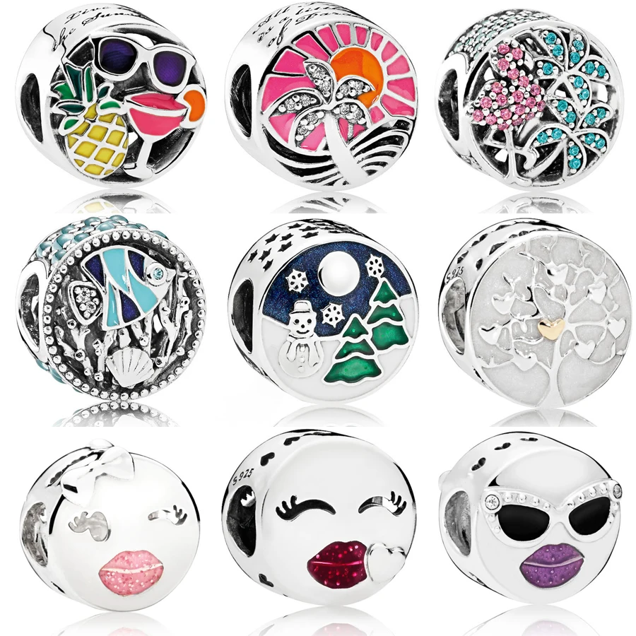 

2018 New Authentic 925 Sterling Silver Ocean Life Tropical Sunset Smiley Face CHARM Fit pandora Bead Bracelet DIY Jewelry