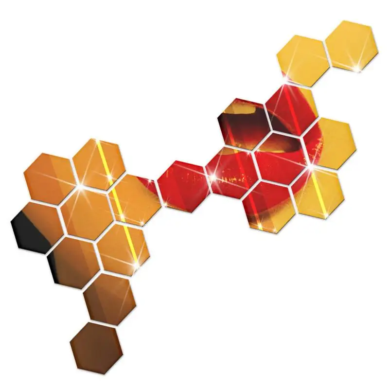 

12PCS/Set DIY Hexagon Pattern Acrylic Mirror Effect Sticker Wall Sticker For Home Decoration