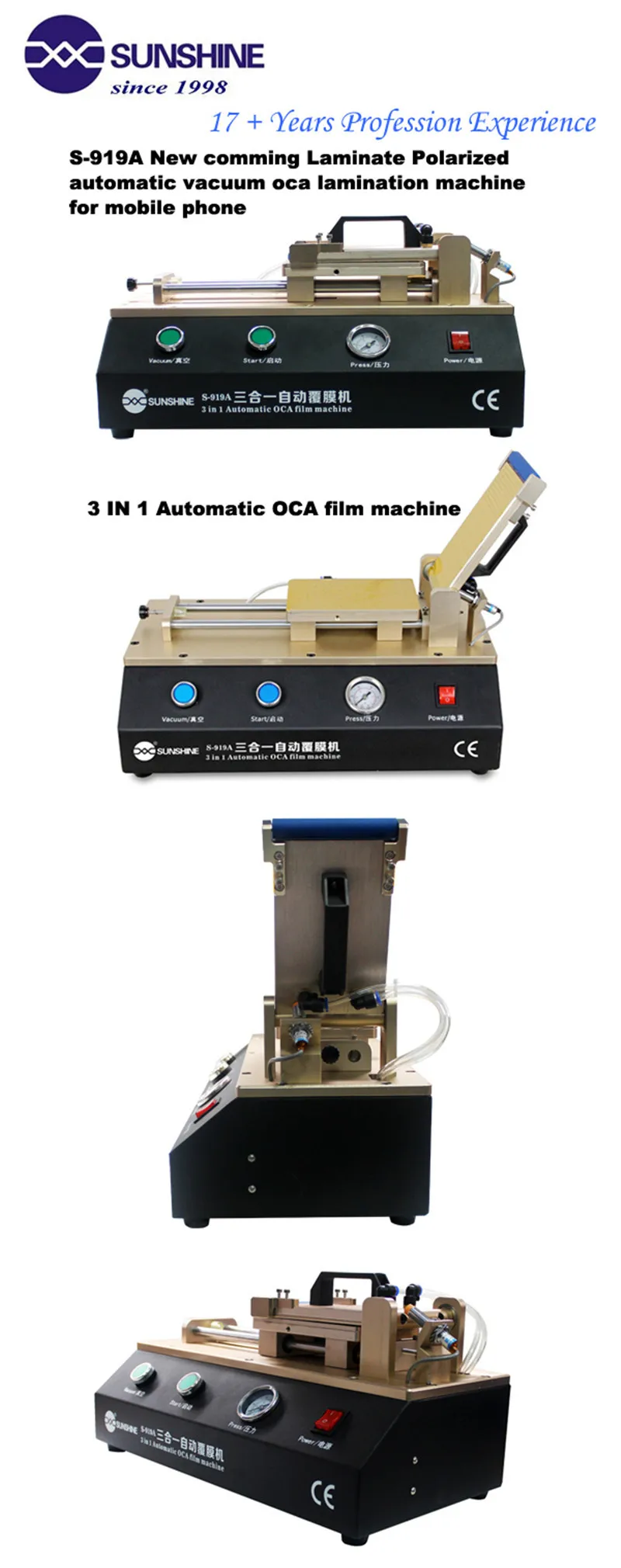 SUNSHINE S919A новый высококачественный 3 в 1 Встроенный вакуумный насос ЖК автоматическая пленка ламинатор для Iphone