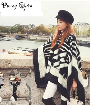 

Winter women Scarf with hat Knit cardigan Buckle large power long Cashmere thickened warm shawls women Fringe Poncho Shawl