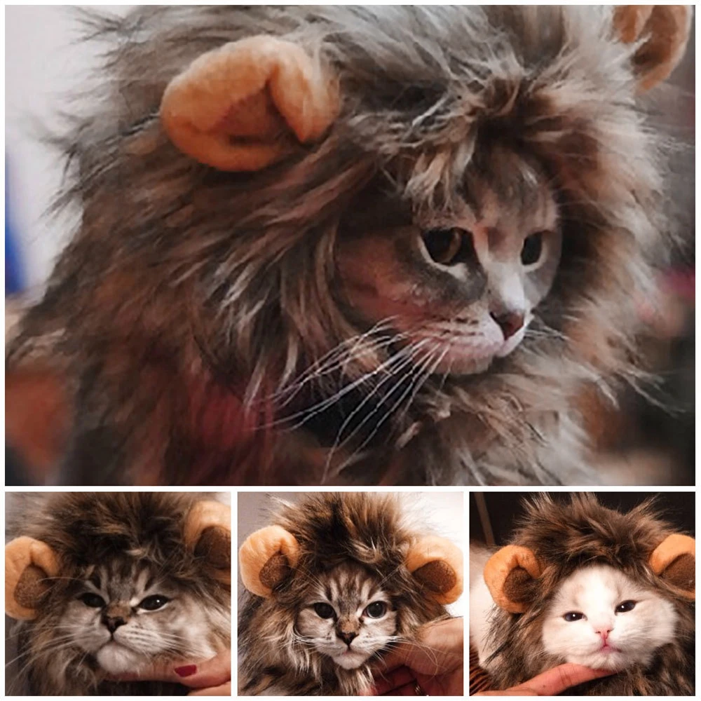 Funny Cute Pet Cat Costume Lion Mane Wig Cap Hat for Cat Dog Halloween Christmas Clothes Fancy Dress with Ears Pet Clothes Funny Cute Pet Cat Costume Lion Mane Wig Cap Hat for Cat Dog Halloween Christmas Clothes Fancy Dress with Ears Pet Clothes