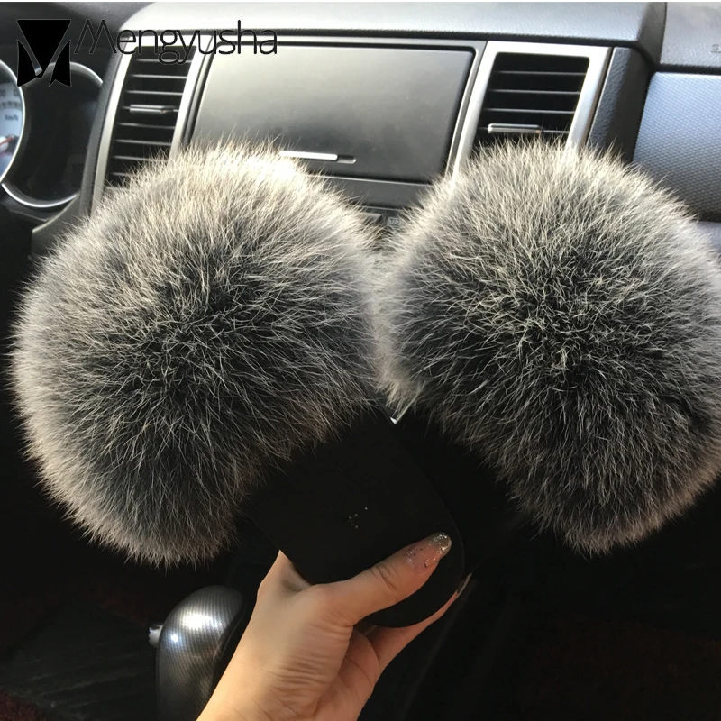Fur Thick Bottom Slippers Woman Platform Wedges Sandals Summer Fox Hair
