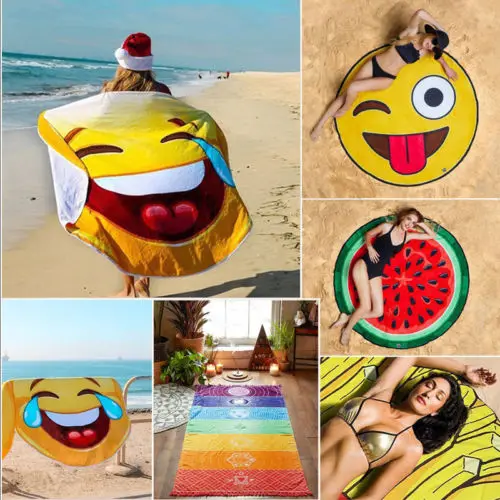 

Women Sunscreen Shawl Scarf Beach Pool Emoji Towel Blanket BBQ Picnic Fruit Mat