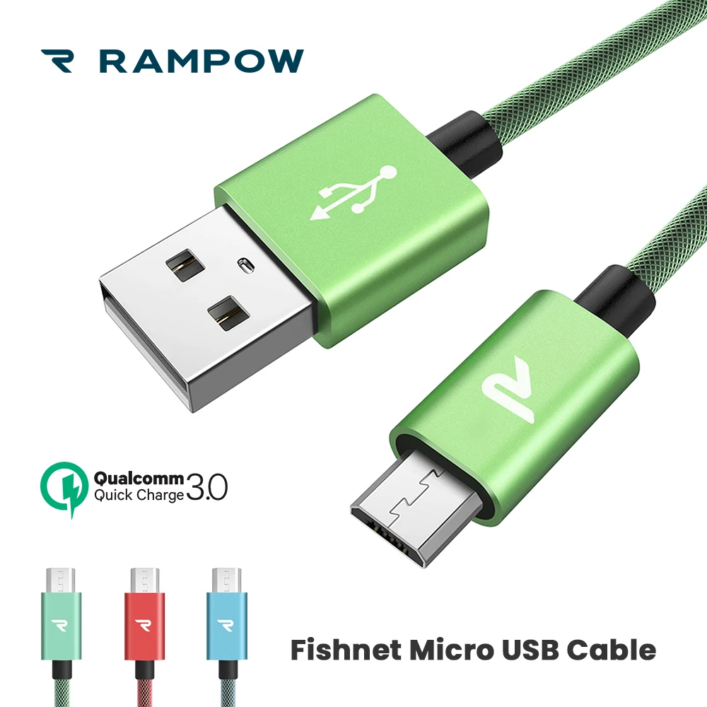 

[Lifetime Warranty] RAMPOW QC3.0 Fishnet Micro USB Cable for Redmi 5 Fast Charging Phone Charger USB Cable for Samsung S7/S6