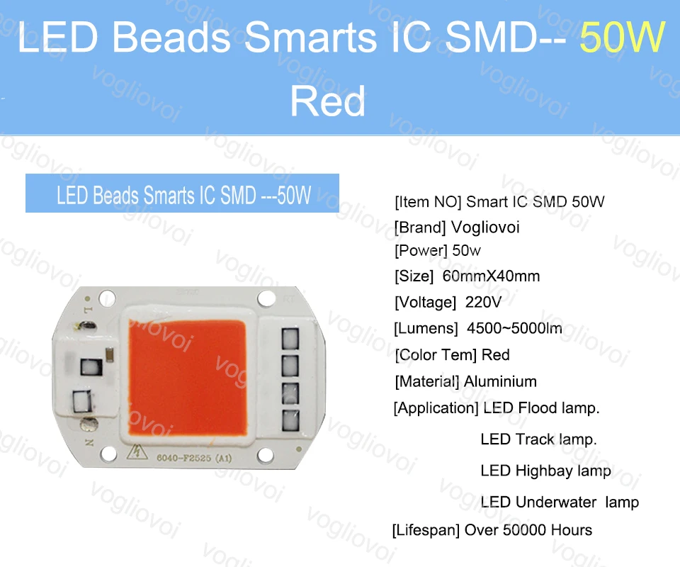 Vogliovoi светодиодный чип, COB 20W 30W 50W AC220V красного, зеленого и синего цвета умная ИС(интеграционная схема) не нужен драйвер Светодиодный лампа для DIY прожектор