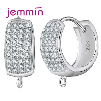 

New Sparkly Wide Hoop Earrings for Women DIY Making 925 Sterling Silver Crystal Jewelry Accessories White Noble Bijoux