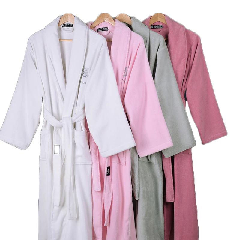 

Men's Long Sleeved Gray Pajamas, Cotton Bathrobe, Adult Towel, Fleece Homewear, Warm Homewear, Autumn, Winter