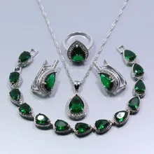 Безупречная Капля воды зеленый циркон 4 шт. 925 пробы Серебряный Женский комплект ювелирных изделий серьги кольцо ожерелье кулон браслет Z63