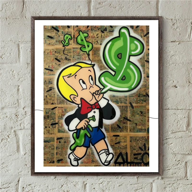 Monopolyingly Art Canvas Painting Street Artist Scrooge Mcduck Dollar Sign Statue Poster Wall Picture for Living Room No Frame