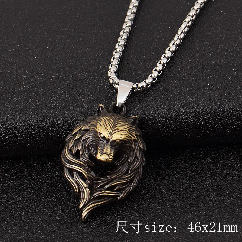 2018 New Fashion Dropshipping Man Stainless Steel Gold Silver Animal Necklace Lion Wolf Tiger Pendant Charm Thick Link Chain
