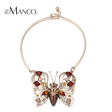 EManco mariposa de la aleación de oro plateado torques collar collar de cristal animal rhinestone insectos collares para las mujeres bisuteria mujer