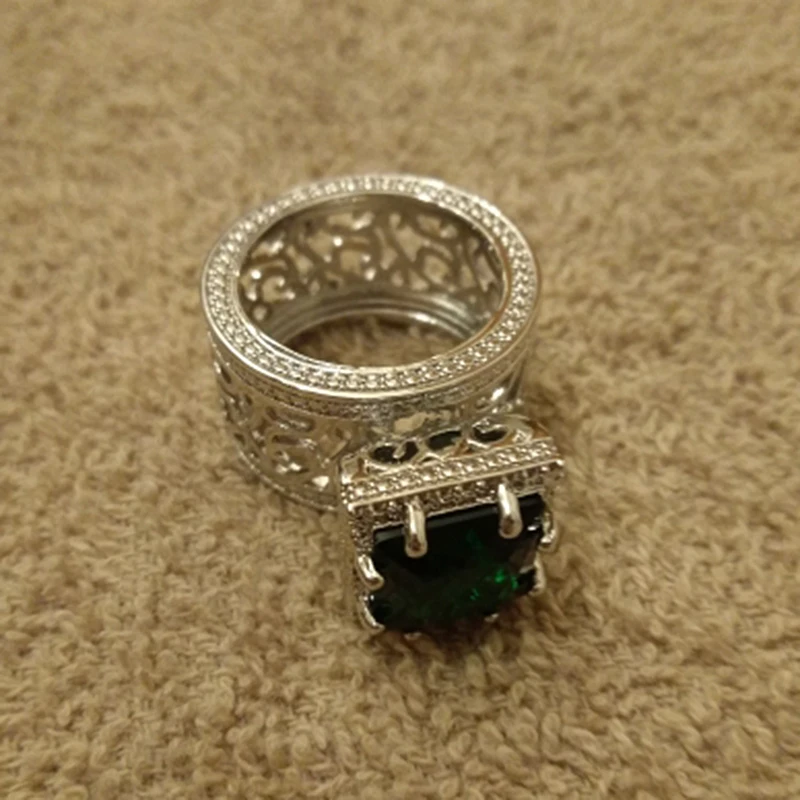 Большое темное кольцо с зеленым камнем для женщин, свадебный подарок, серебряные кольца для мужчин, роскошные ювелирные изделия для принцессы, Bague Femme Anillos Mujer O3X873