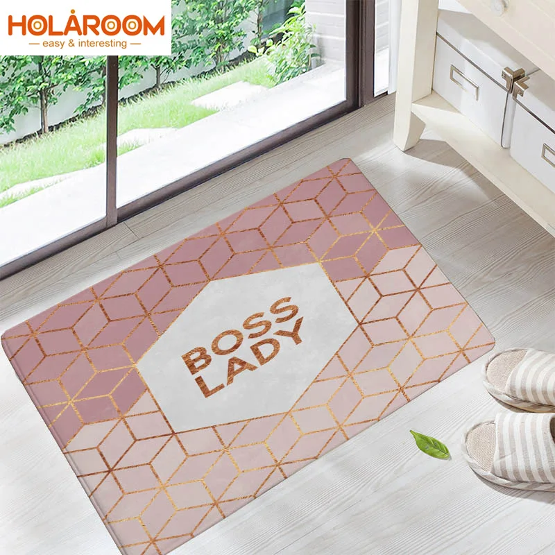 

Welcome Home Door Floor Decor Hallway Carpets Colored Funny Letters Geometric Hive Diamond Pattern Finished Carpet Printed Mats