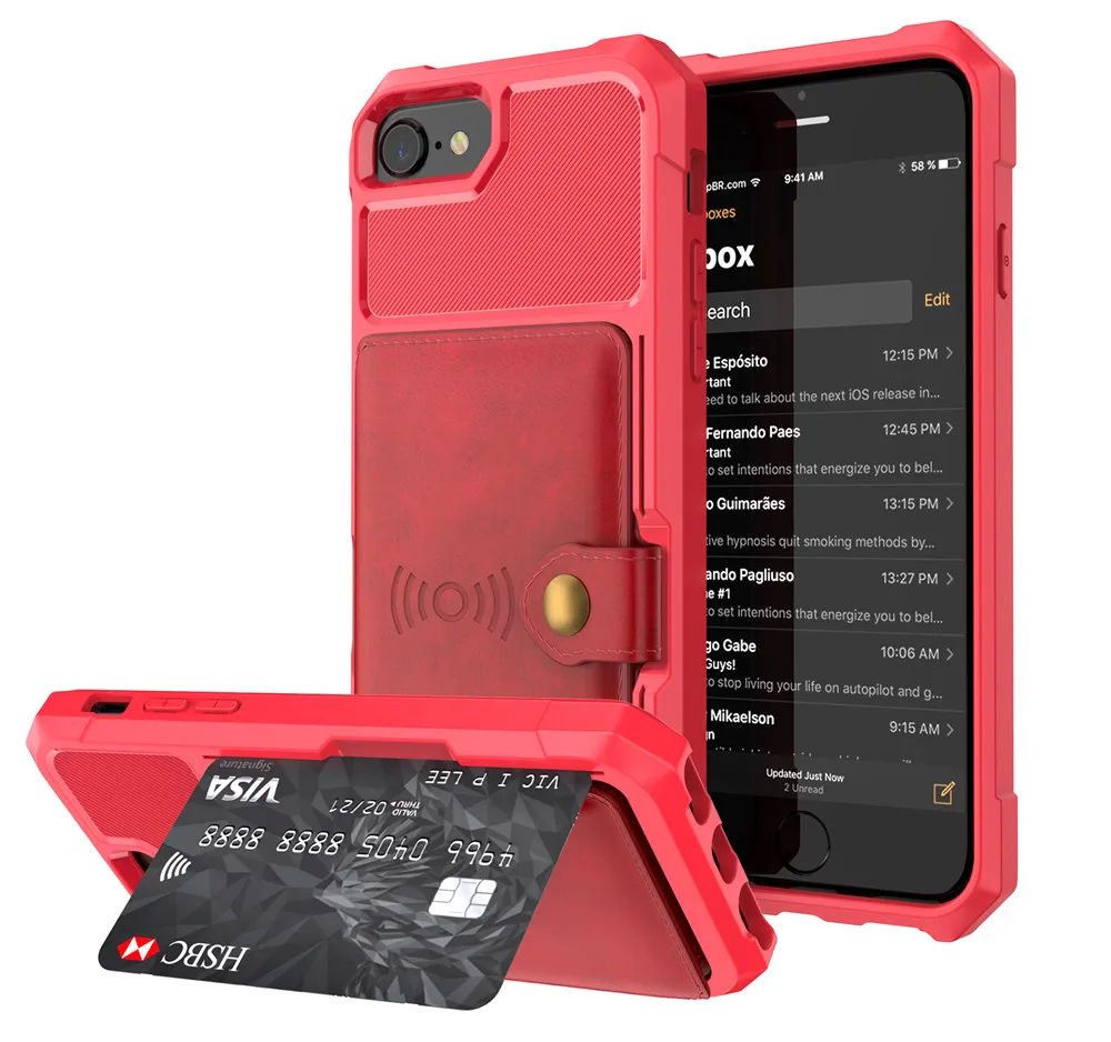 Противоударный чехол для Iphone 8, 7, 6, 6s Plus, кожаный кошелек, кредитный держатель для карт, подставка, силиконовый защитный чехол для Iphone Xs Max Xr - Цвет: Red 3 dai
