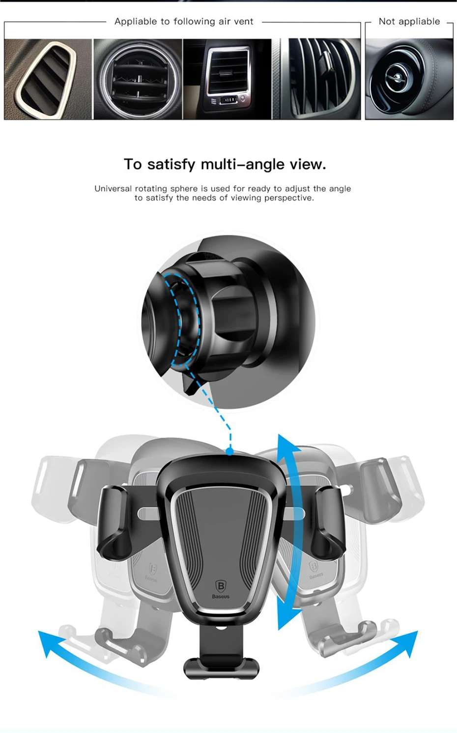 Baseus гравитационный Автомобильный держатель для телефона для iPhone 8 7 6 держатель на вентиляционное отверстие автомобиля подставка Универсальный держатель для смартфона для samsung huawei Xiaomi