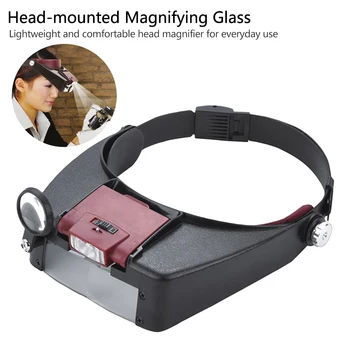 

1.5X 3X 6.5X 8X LED Magnifier For Reading Optivisor Magnifying Glass Loupes Jewelry Watch Repair With 2 Led Lights