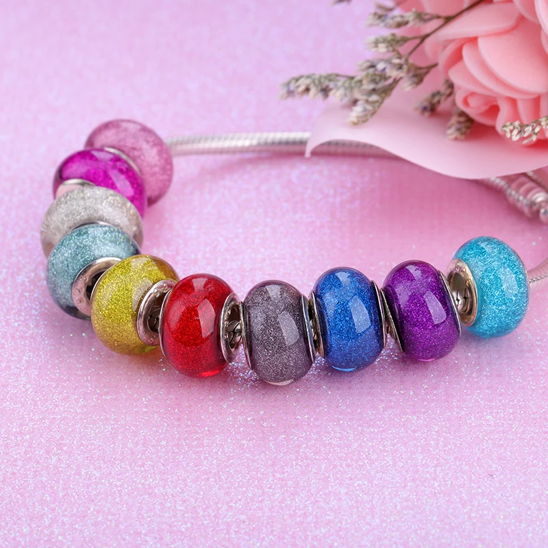 European Colorful Lampwork Glass Beads Murano Plastic Aolly Charm Fit Pandora Bracelet Bangle Women Girl DIY Jewelry Dropship