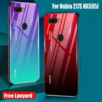 

Tempered Glass Case For Nubia Z17S NX595J Gradient Color Blue Ray Aurora Skin Back Cover For Nubia Z 17S NX 595J Case Coque