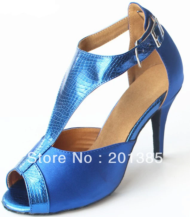 Wholesale Blue Satin Snakeskin Print T-Straps Shoes for Ballroom Dancing Salsa Ballroom Shoes Size 35,36,37,38,39,40,41 Wholesale Blue Satin Snakeskin Print T-Straps Shoes for Ballroom Dancing Salsa Ballroom Shoes Size 35,36,37,38,39,40,41