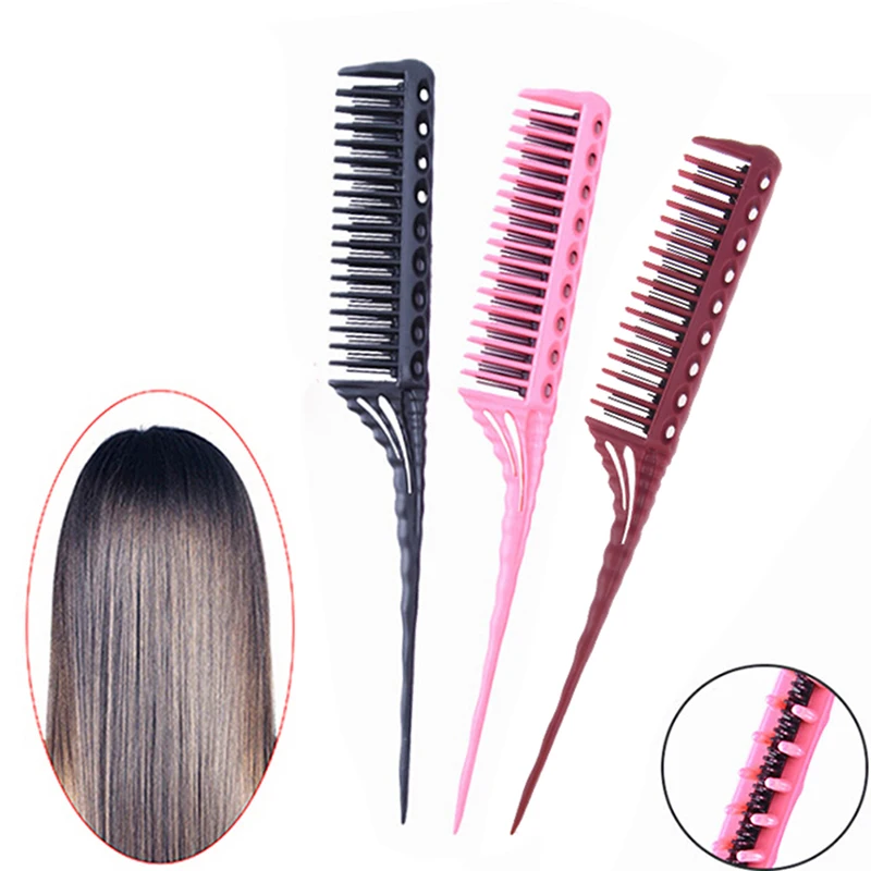 3-Row Teeth Teasing Comb Detangling Brush Tail Comb Adding Volume Back Coming Hairdressing Combs Hairbrush 3 Colors