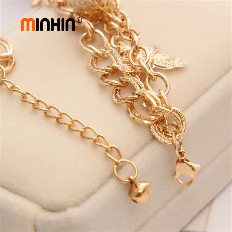 MINHIN, милый женский браслет с бабочкой, золотой цвет, многослойный браслет с подвеской, имитация жемчуга, бусины, браслет на запястье
