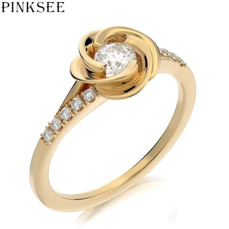 

PINKSEE Titanium Stainless Steel Rose Flower Rhinestone Rings Cubic Zircon Engagement Wedding Jewelry Accessories
