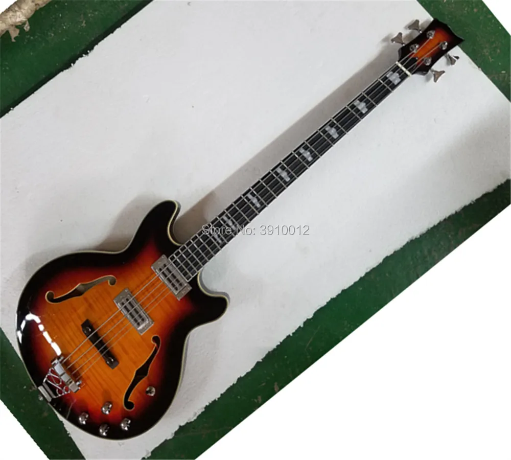 

new store custom 4 strings jazz bass F holes hollow maple body electric bass guitar musical instrument shop
