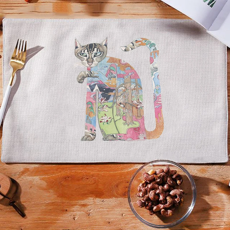 

Cotton And Linen Cloth Mats Pads Western Food Mat Thermal Insulation Animal Cat Dog Pattern Tableware Cup Pad