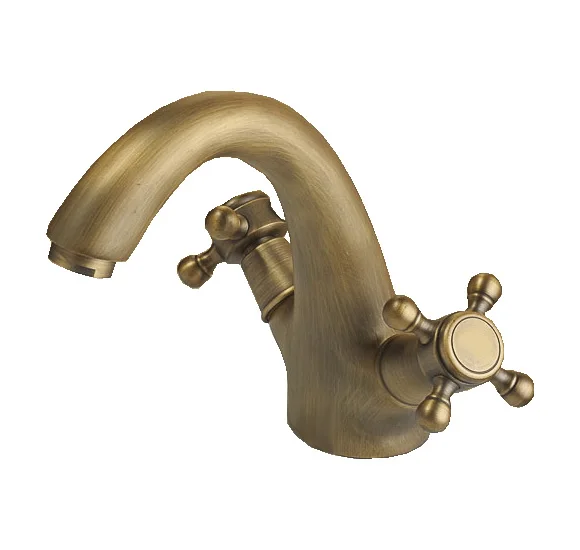 ثقب واحد صنبور المزدوج الصليب مقبض خمر الرجعية العتيقة النحاس الحمام الغرور حوض صنبور Cnf035