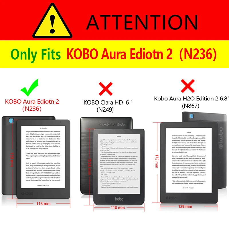 Housse de Sommeil Auto Ultra Slim Housse magnétique pour Kobo Aura Edition 2 N236 Erader Couleur : Gold GHC Pad Etuis & Covers pour Kobo Aura Edition 2 6  2016