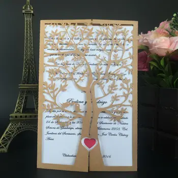 

100pcs/set Horizontal Laser Cut Wedding Invitation with Hollow Flora Free High quality invitation cards