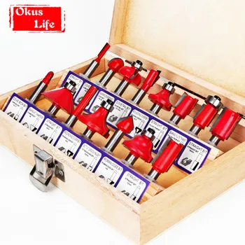 

2019 Newest 15Pcs Router Bit Set 1/4" Trimmer Cutter 6.35mm Shank Carbide Router Cutter Set For 1/4" Wood Trimmer Cutter