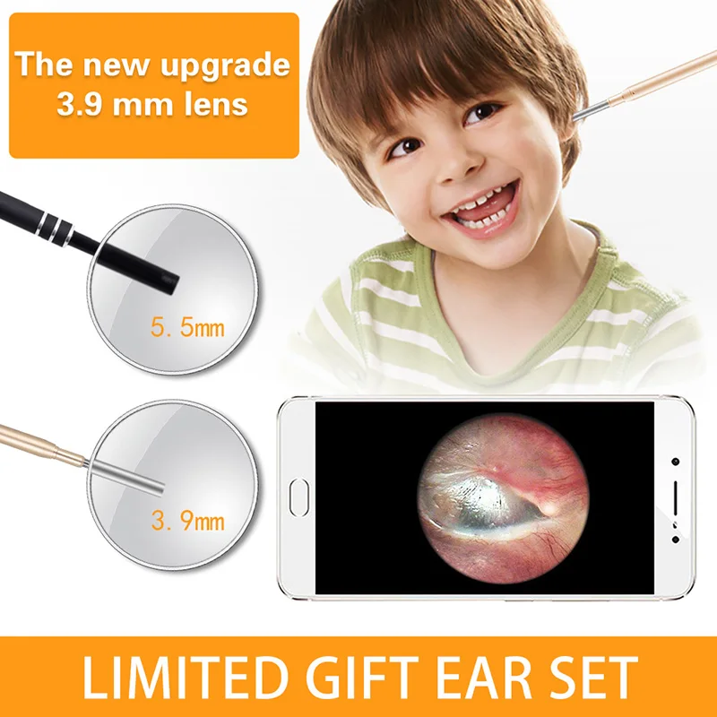 

SieNSen WiFi Ear Endoscope 3.9MM Wireless Digital Ear Otoscope Inspection Camera With 6 LED Borescope for iPhone Android PC