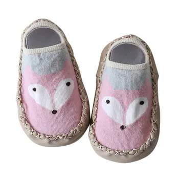 

Baby Shoes Sock Style Anti-Slip Soft Cotton Moccasins Cartoon Fox Dog Baby First Walkers