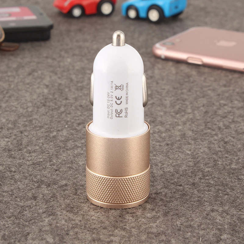 EAFC автомобильное зарядное устройство с двумя usb-портами, металлическое плоское Универсальное зарядное устройство для мобильного телефона, 2,1 в, маленькое стальное автомобильное зарядное устройство