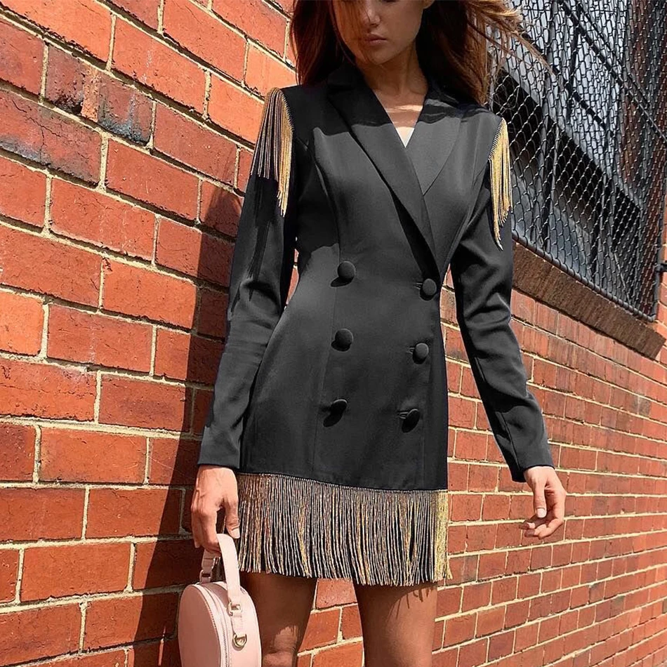 

Newest Fashion Celebrity Party Bodycon Dress Women Black Long Sleeve V-Neck Sexy Night Out Club Dress Women Tassel Vestidos
