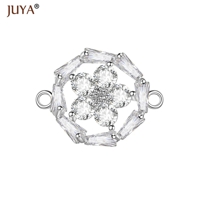 

jewelry findings components luxury cubic zirconia crystal flower connectors for diy women bracelets necklace accessories gift