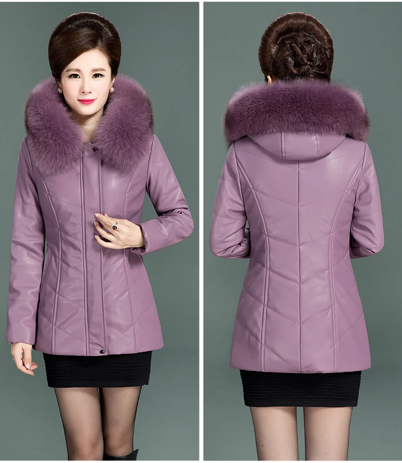 Leather Jacket Women Fur Collar Middle Age Women Coats And Jackets Leather Coats Women Winter Jacket Long 2018 New LZ987  (15)