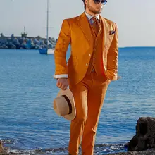 Модные две кнопки жениха смокинги друзей жениха Мужские свадебные костюмы жениха(куртка+ брюки+ жилет+ галстук) K: 749