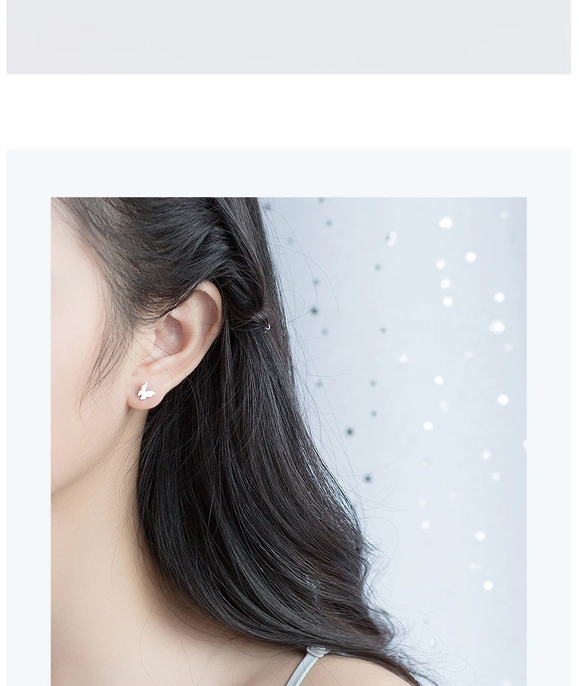 Korean Minimalist Butterfly Stud Earrings 925 Sterling Silver For Women Girls Kids Fashion Luxury Mini Brincos aros de plata 925 (7)