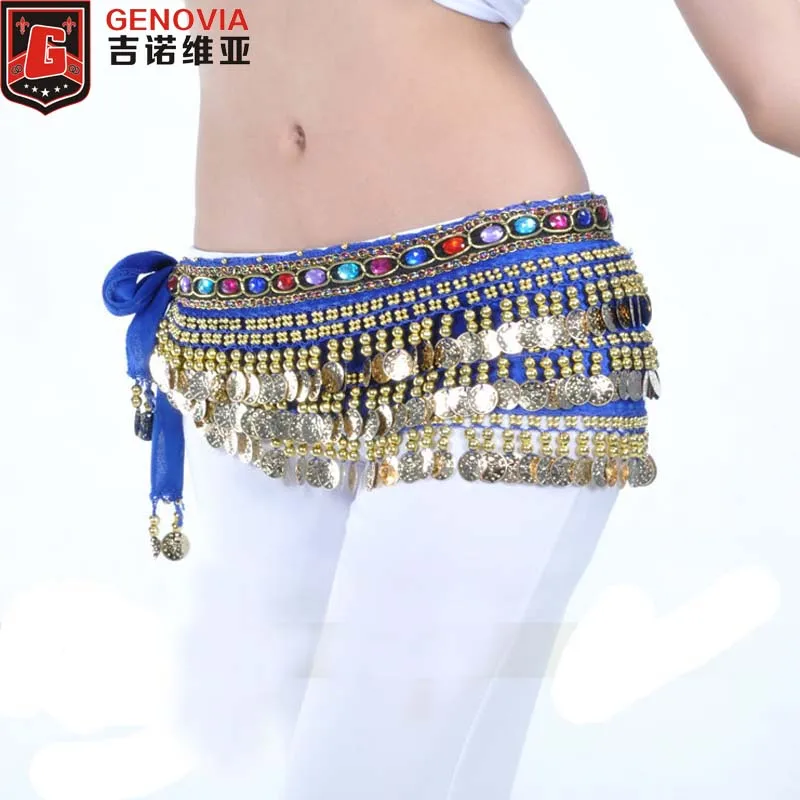 

Women Belly Dance Costume Hip Scarf Belt Waist Chain Belly Dancing Velvet 228 Golden Coins Hip Scarf Belt 10 Colors