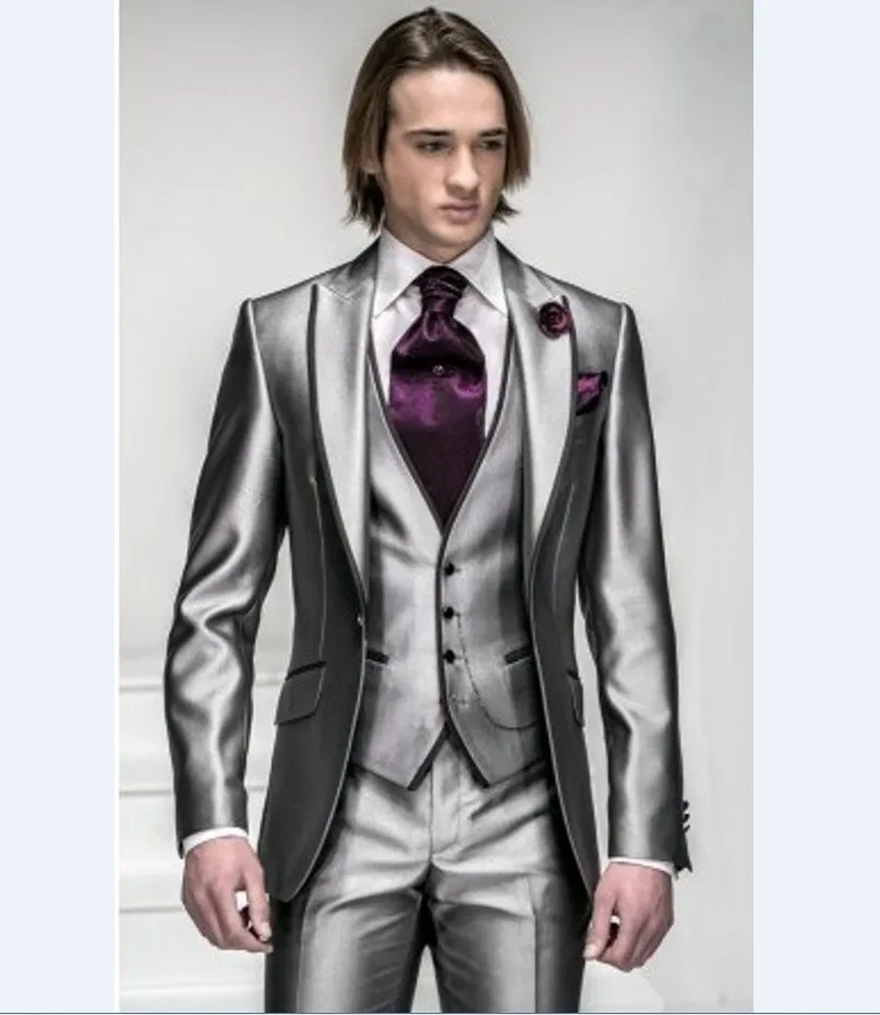 Buy New Arrival Groomsmen Silver Grey Groom Tuxedo