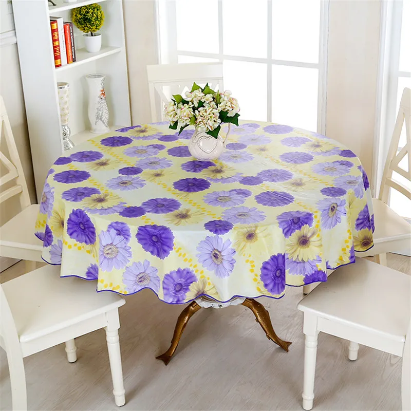 PEVA Printed Table Cloth Waterproof Oilproof Backside Ati-slip Flannel Round Tablecloth Table Cover
