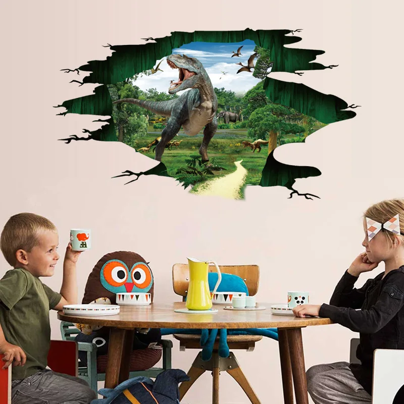 

New Creative 3D Simulation Scenery Dinosaur Paradise Jurassic Wall Stickers Nursery Kids Room Background Wall Decals Popular